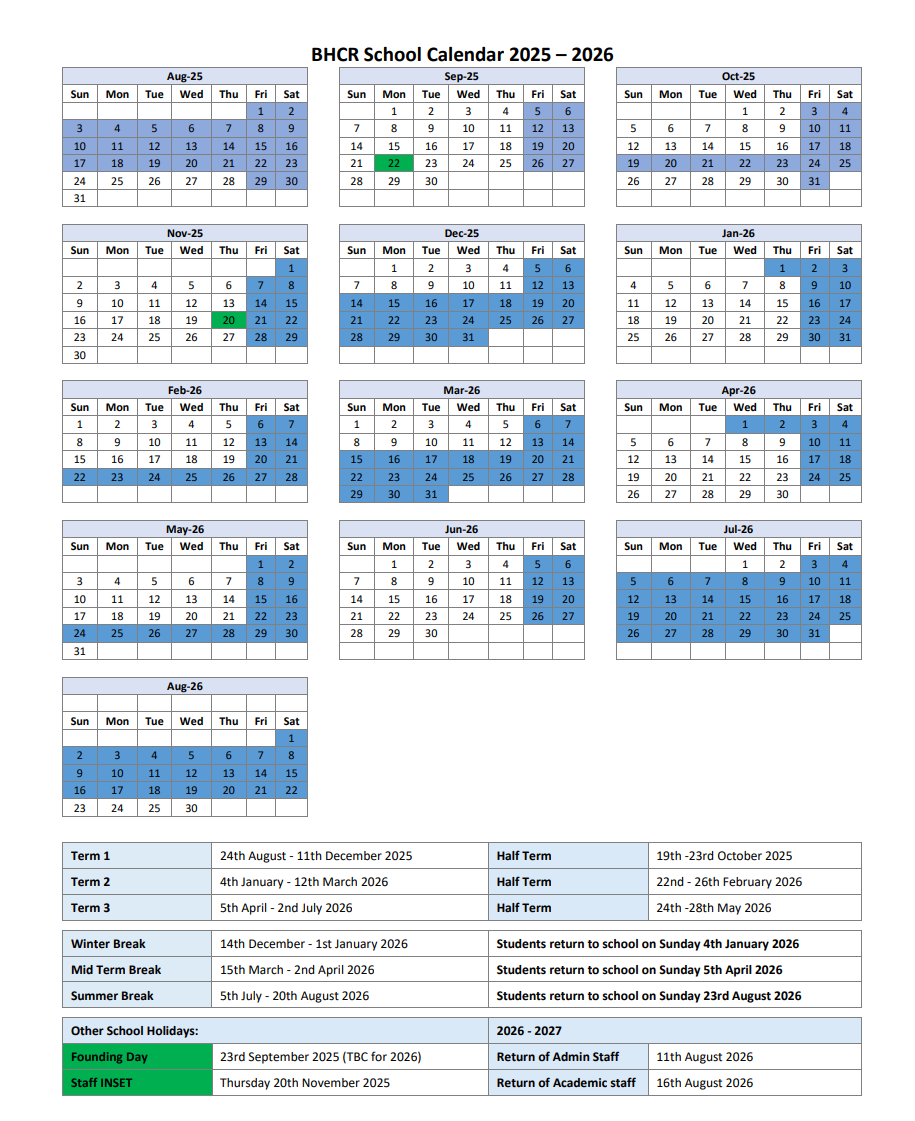 BHCR Calendar